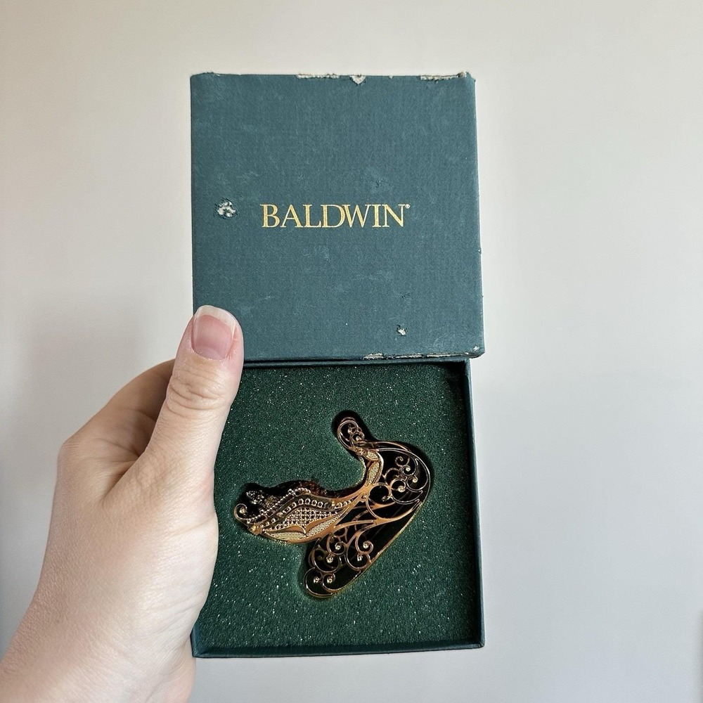 VTG‎ Christmas Ornament Baldwin Brass Victorian Sleigh 24K Gold Plate Boxed